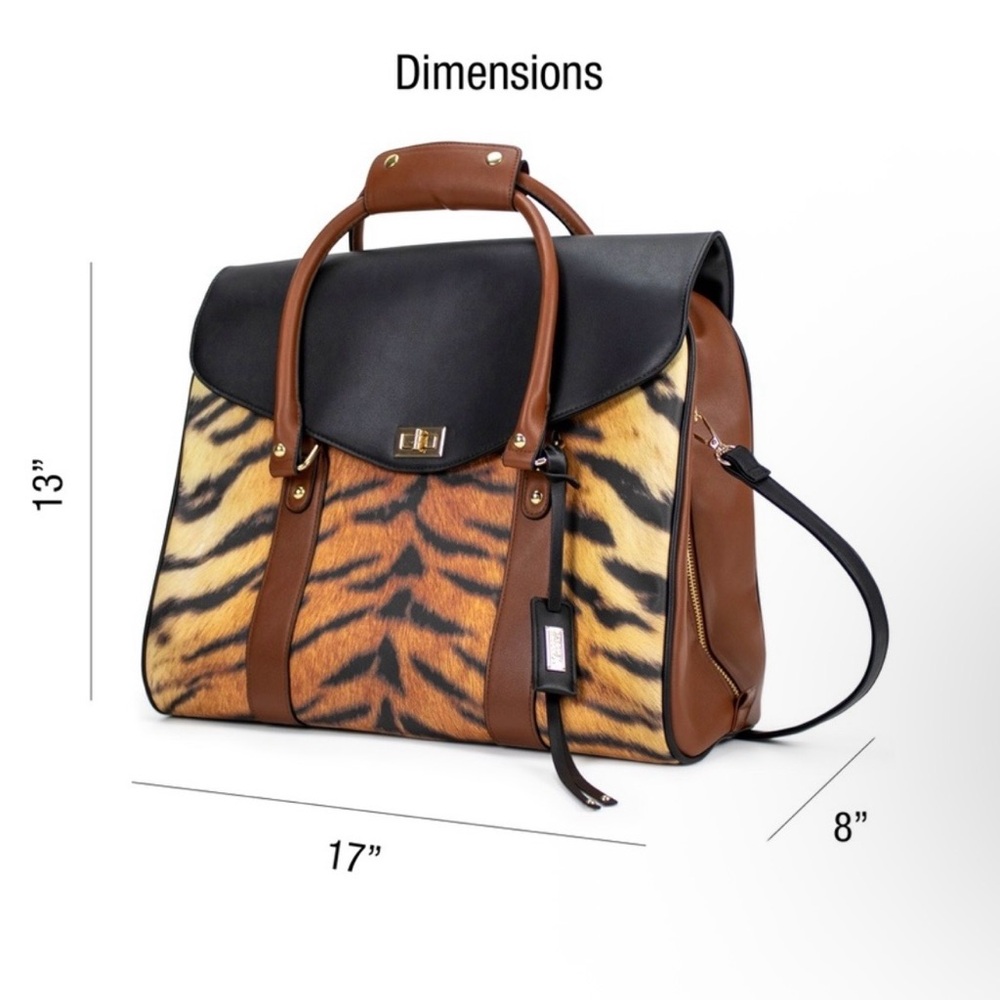 NWT BADGLEY MISCHKA Tiger Vegan Leather Travel Tote Weekender Bag - Picture 6 of 7